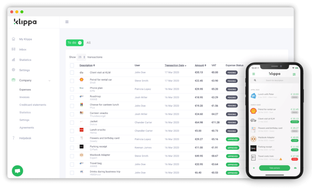 screenshot of Klippa SpendControl